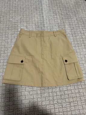 Beige Cargo Pocket A-Line Skirt